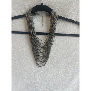 MEGA Seed Bead Necklace‎ Multi Strand Layers Gunmetal Shiny Draping Bib Fashion
